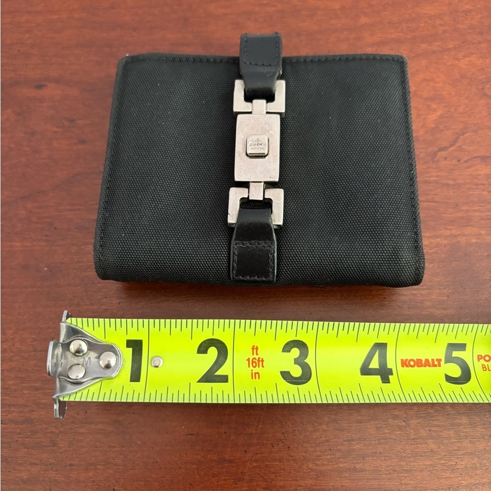 Vintage Gucci Jackie Wallet/Black Canvas Leather Bifold/Piston Lock - Picture 8 of 10